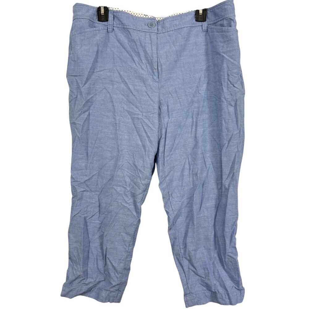 Talbots Perfect Crop Pants Blue Flat Front 100% Cotton Ankle Lightweight sz 16 P